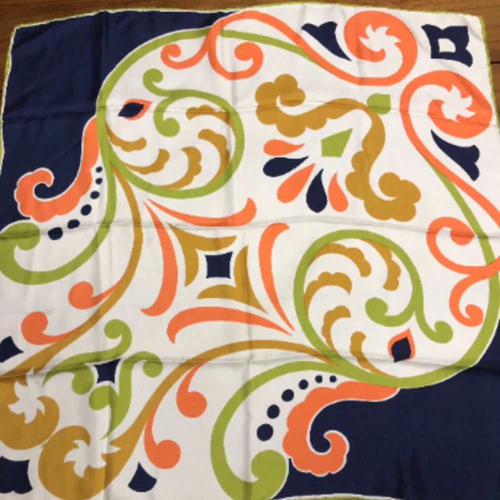 Vintage Whimsical Scarf~Mustard~Orange~Green~Navy